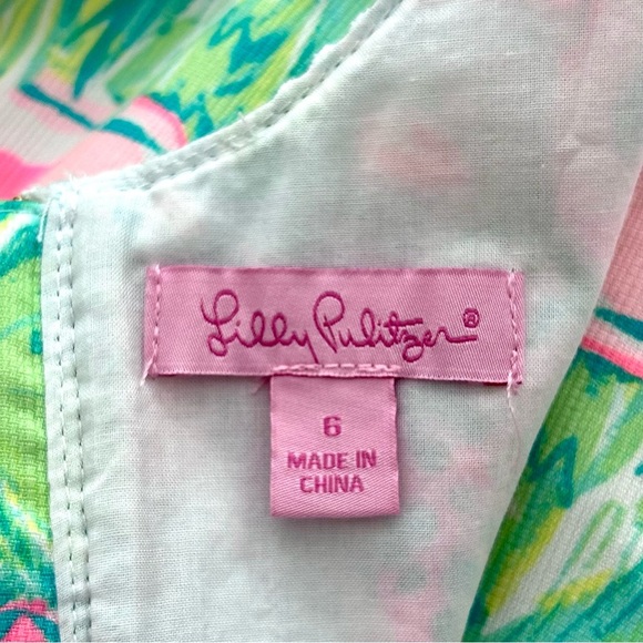 Lilly Pulitzer Mila Dress Seasalt Blue Animal Parade Scallop Trim Pink Size 6 - Picture 5 of 14